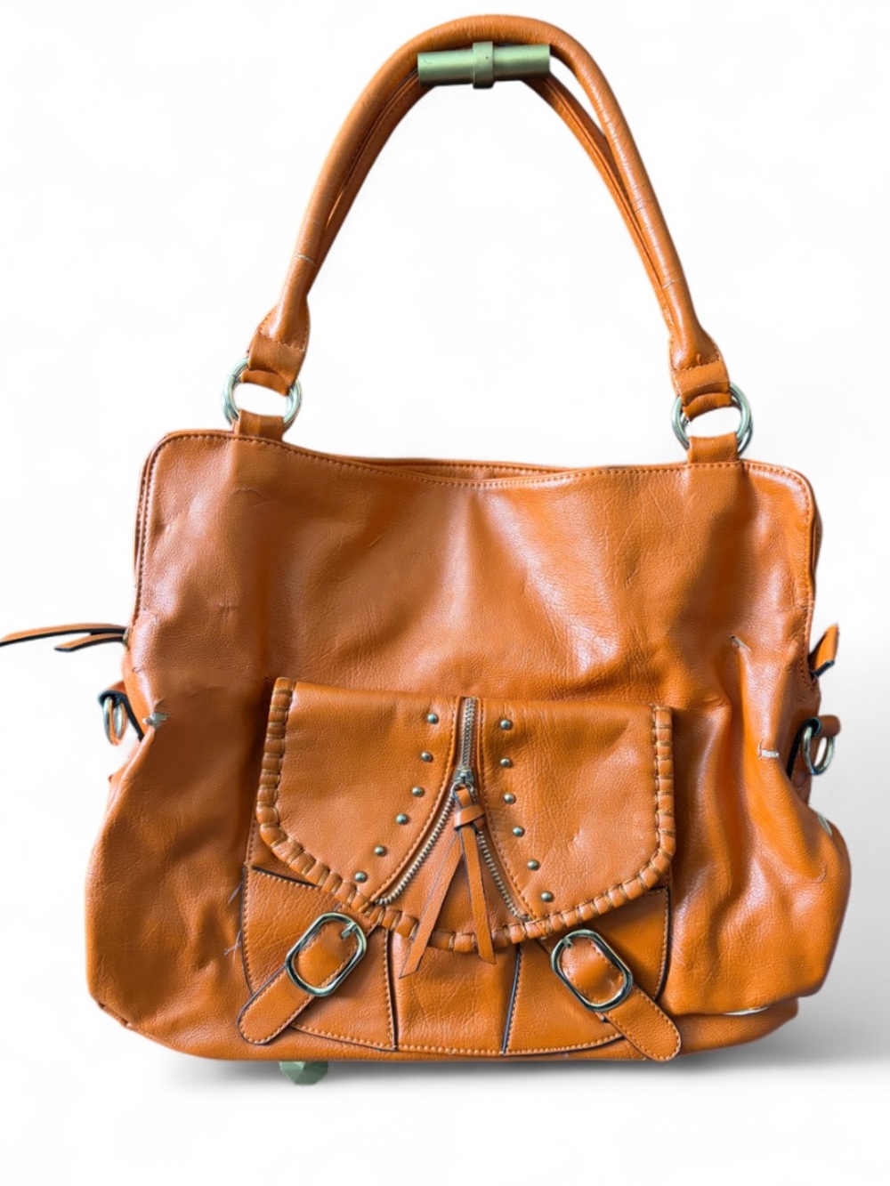 Orange Leather Shoulder Bag w/ Silver Hardware